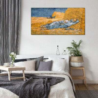Glasbild Ruhen zwischen den goldenen Feldern