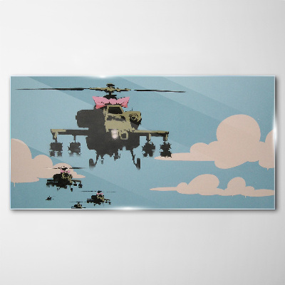 Bild auf glas drucken Hubschrauber mit rosa Schleifen