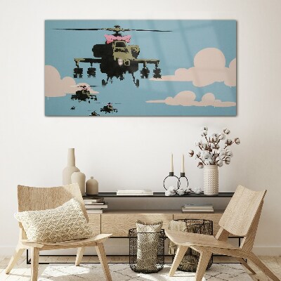 Bild auf glas drucken Banksy-Helikopter