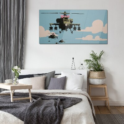 Bild auf glas drucken Hubschrauber mit rosa Schleifen