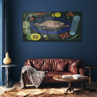 Bild auf glas Fisch in einer blauen Schüssel