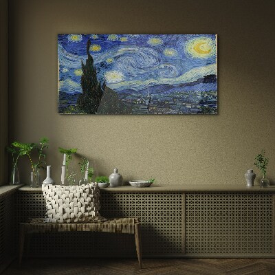 Glasbild Sternennacht über der Rhone