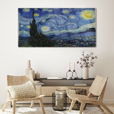 Glasbild Sternennacht über der Rhone