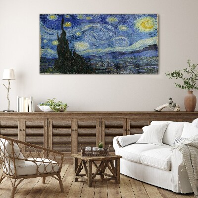 Glasbild Sternennacht über der Rhone