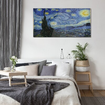 Glasbild Sternennacht über der Rhone