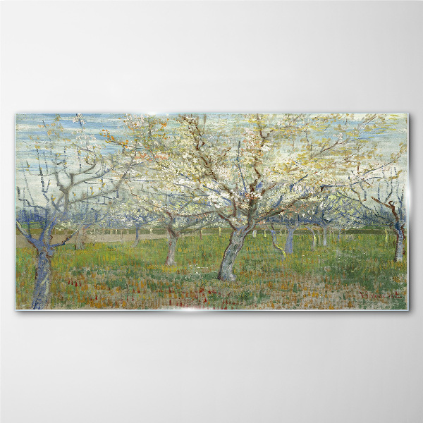 Glasbild Blühende Bäume in der Frühlingssonne