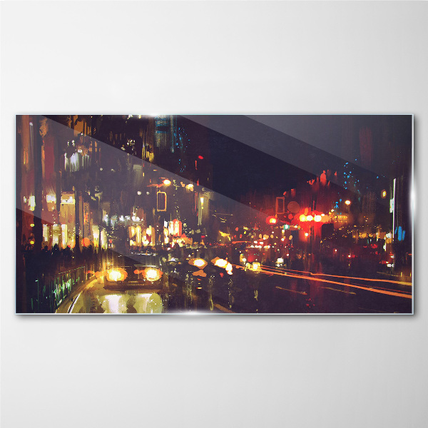 Glasbild Nachtstraße im Lichterglanz