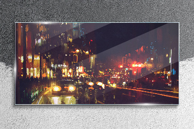 Glasbild Nachtstraße im Lichterglanz