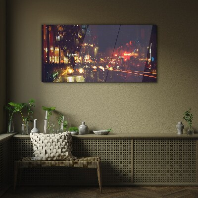 Glasbild Nachtstraße im Lichterglanz