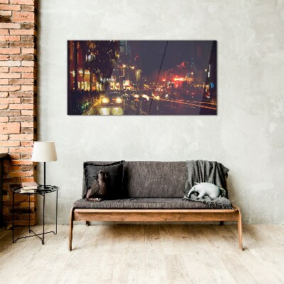 Glasbild Nachtstraße im Lichterglanz