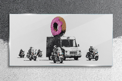 Bild auf glas Banksy-Polizei-Donuts