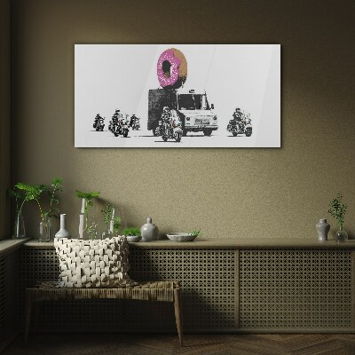 Bild auf glas Banksy-Polizei-Donuts