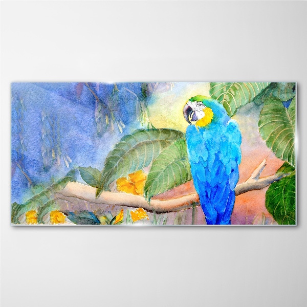 Glasbild Tropischer Papagei im Aquarell