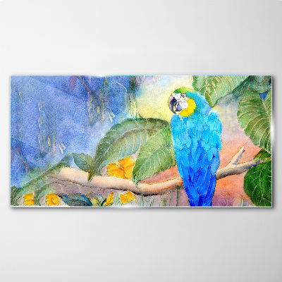 Glasbild Tropischer Papagei im Aquarell