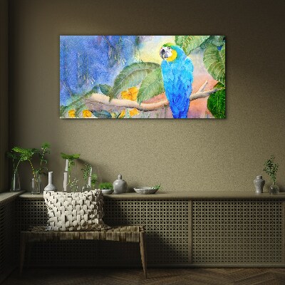 Glasbild Tropischer Papagei im Aquarell