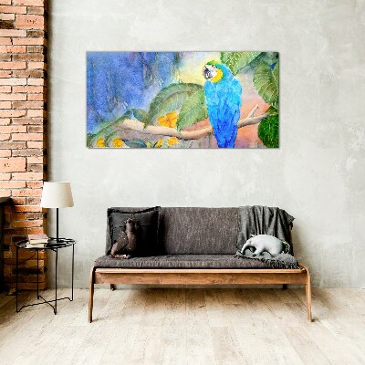 Glasbild Tropischer Papagei im Aquarell