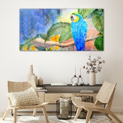 Glasbild Tropischer Papagei im Aquarell