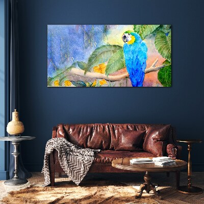 Glasbild Tropischer Papagei im Aquarell