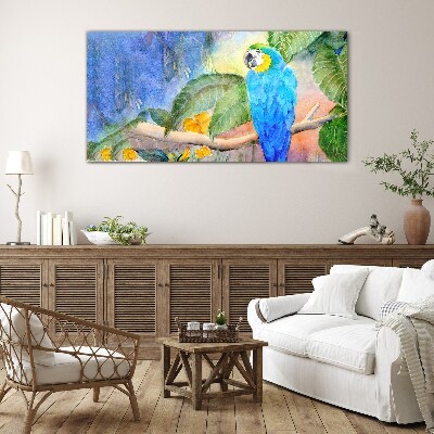 Glasbild Tropischer Papagei im Aquarell