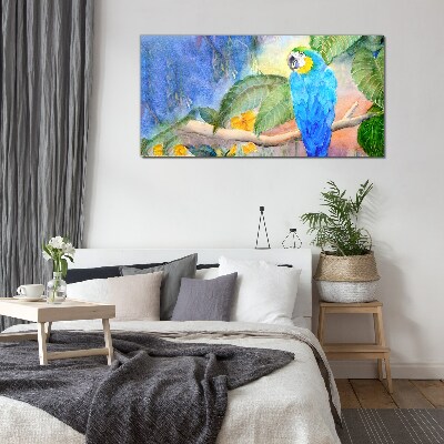Glasbild Tropischer Papagei im Aquarell