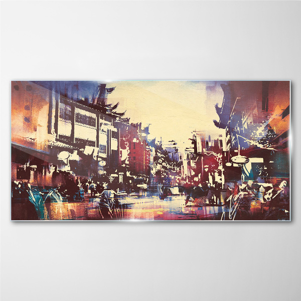 Glasbild Straßenbild in Nachtfarben