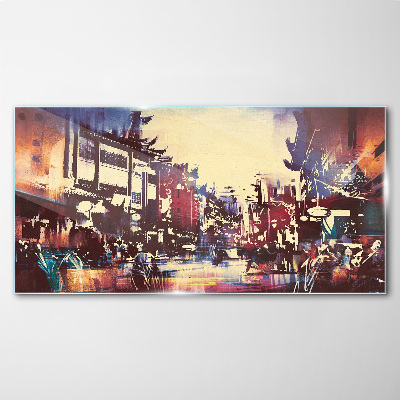 Glasbild Straßenbild in Nachtfarben