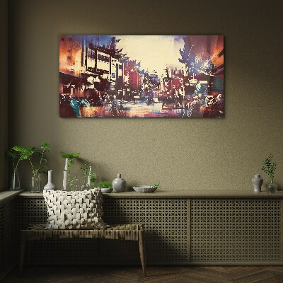 Glasbild Straßenbild in Nachtfarben