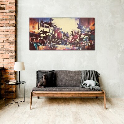 Glasbild Straßenbild in Nachtfarben