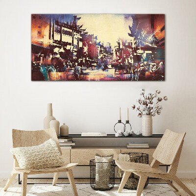 Glasbild Straßenbild in Nachtfarben