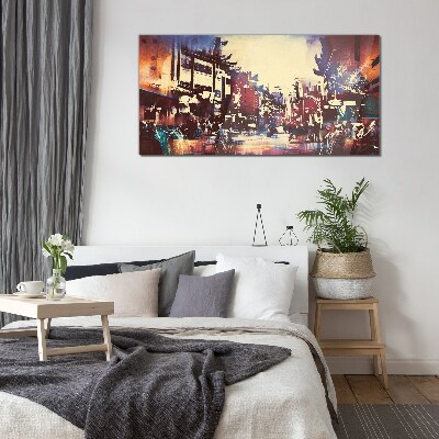 Glasbild Straßenbild in Nachtfarben