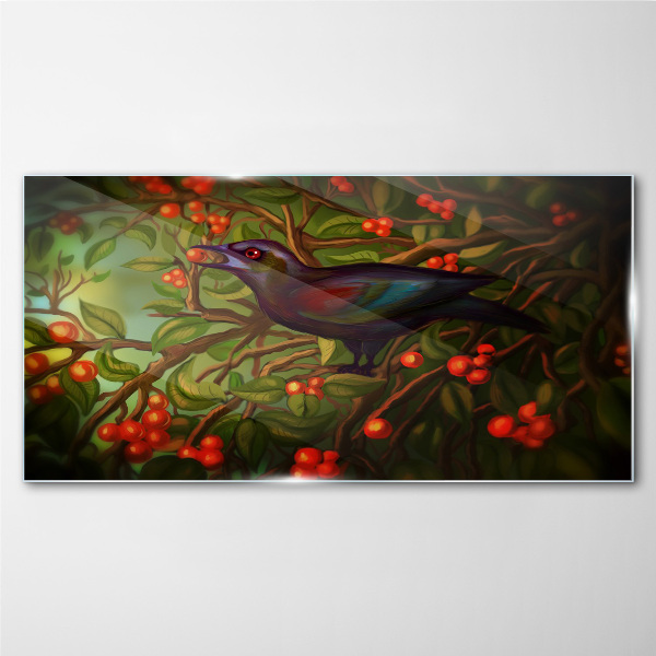 Bild auf glas Ein Vogel auf einem Obstzweig im Hintergrund
