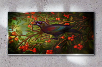 Bild auf glas Ein Vogel auf einem Obstzweig im Hintergrund