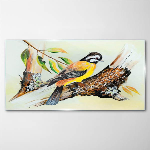 Glasbild Vogel auf einem Ast