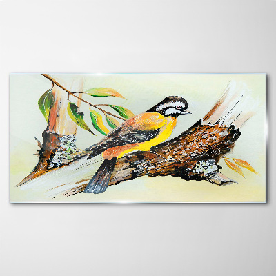 Glasbild Vogel auf einem Ast