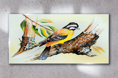 Glasbild Vogel auf einem Ast
