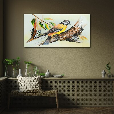 Glasbild Vogel auf einem Ast
