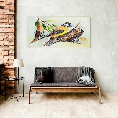 Glasbild Vogel auf einem Ast