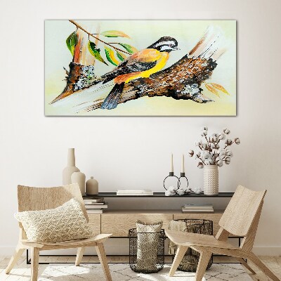 Glasbild Vogel auf einem Ast