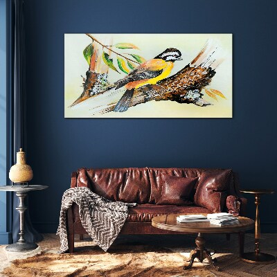Glasbild Vogel auf einem Ast