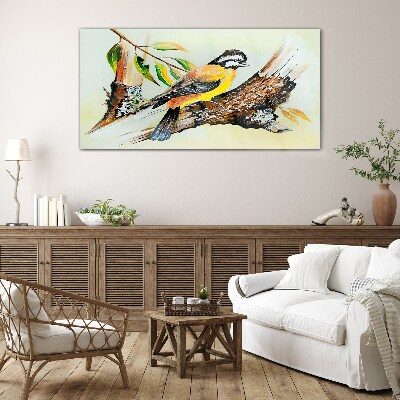 Glasbild Vogel auf einem Ast