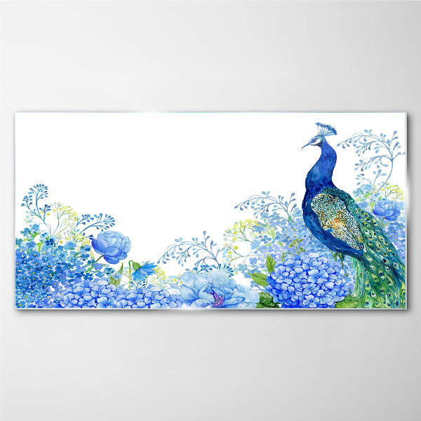 Glas bild Blumen Vogel Pfau