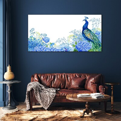 Glas bild Blumen Vogel Pfau