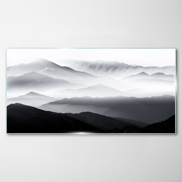Glasbild Berge Nebel