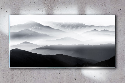 Glasbild Nebliges Bergpanorama