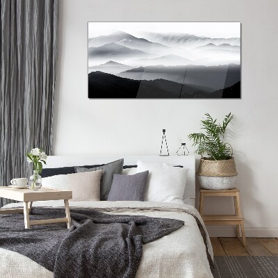 Glasbild Nebliges Bergpanorama