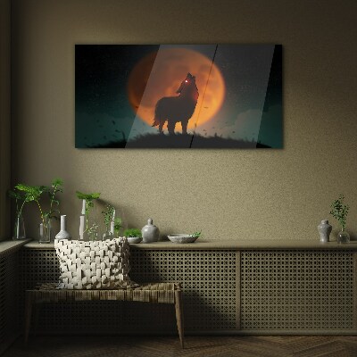 Foto auf glas Tierwolf-Mondhimmel