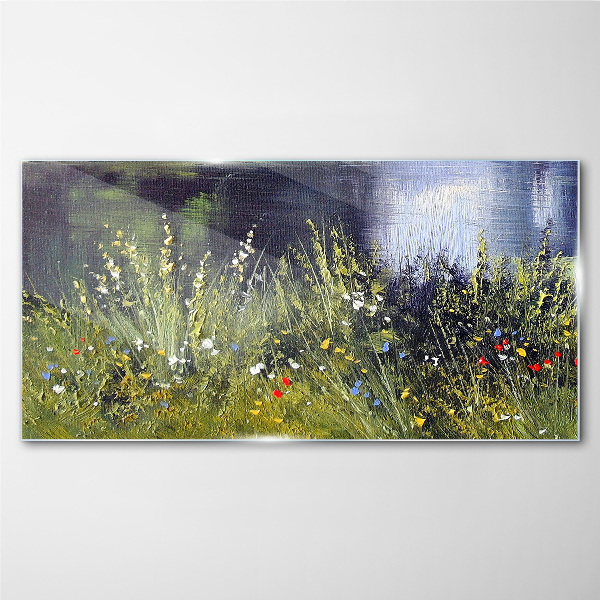 Glasbild Blumenwiese im Licht