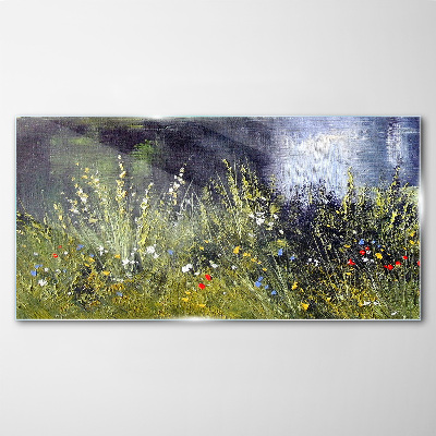 Glasbild Blumenwiese im Licht