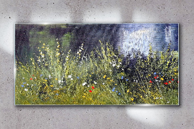 Glasbild Blumenwiese im Licht