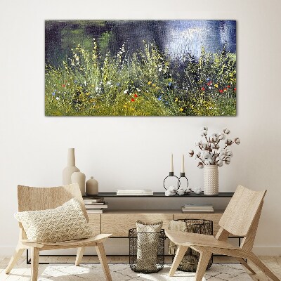 Glasbild Blumenwiese im Licht
